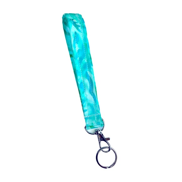 Hand Crafted Handbags - HAND CRAFTED Colorful Teal Fabric Wristlet Carrying Key Ring Accessory NWOT